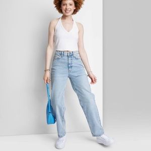 Women's Mid-Rise 90's Relaxed Slashed
Straight Jeans - Wild Fable Light Wash